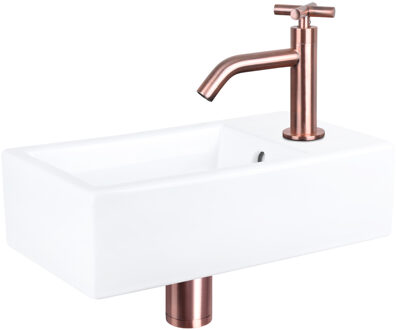 Differnz Fonteinset Force Keramiek Gebogen Kraan X Rood Koper Koper, Wit