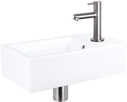 Differnz Fonteinset Force Keramiek Rechte Kraan Mat Zwart Wit, Zwart