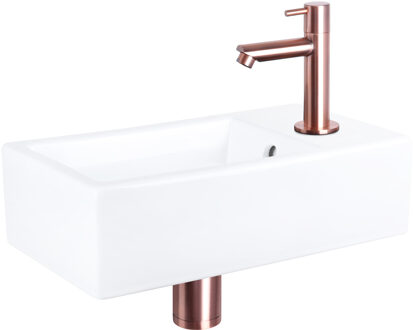 Differnz Fonteinset Force Keramiek Rechte Kraan Rood Koper Koper, Wit