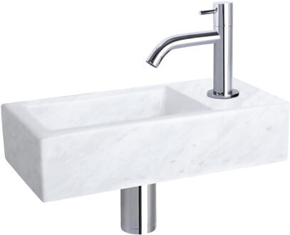 Differnz Fonteinset Helios Marmer Gebogen Kraan Chroom Wit, Zilver