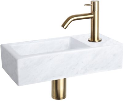 Differnz Fonteinset Helios Marmer Gebogen Kraan Mat Goud Goud, Wit