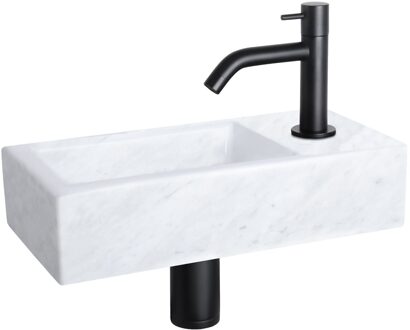 Differnz Fonteinset Helios Marmer Gebogen Kraan Mat Zwart Wit, Zwart