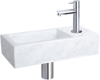 Differnz Fonteinset Helios Marmer Rechte Kraan Chroom Wit, Zilver