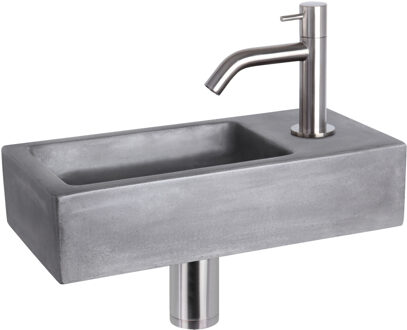 Differnz Fonteinset Ravo Beton Donker Grijs Gebogen Kraan Mat Chroom Grijs, Zilver