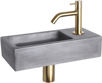 Differnz Fonteinset Ravo Beton Donker Grijs Gebogen Kraan Mat Goud Goud, Grijs