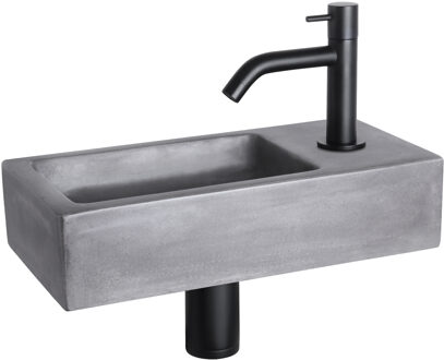Differnz Fonteinset Ravo Beton Donker Grijs Gebogen Kraan Mat Zwart Grijs, Zwart