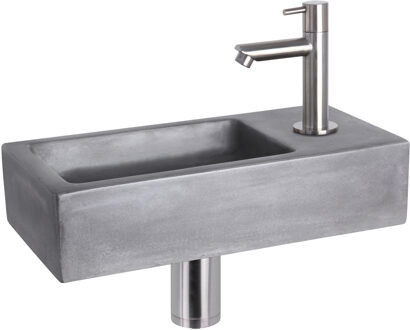 Differnz Fonteinset Ravo Beton Donker Grijs Rechte Kraan Mat Croom Grijs, Zilver