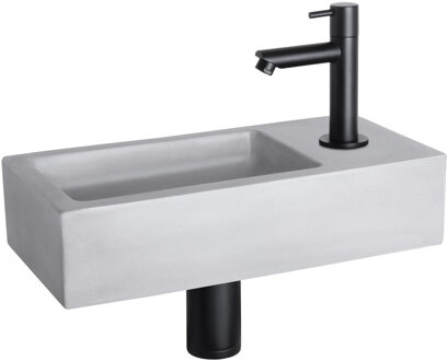 Differnz Fonteinset Ravo Beton Licht Grijs Rechte Kraan Mat Zwart Grijs, Zwart