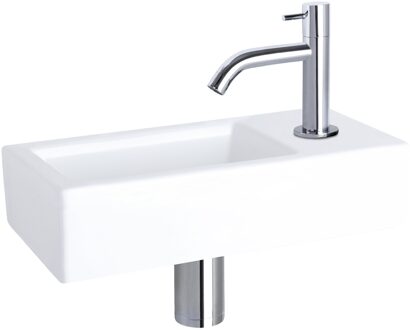 Differnz Fonteinset Ravo Keramiek Gebogen Kraan Chroom Wit, Zilver