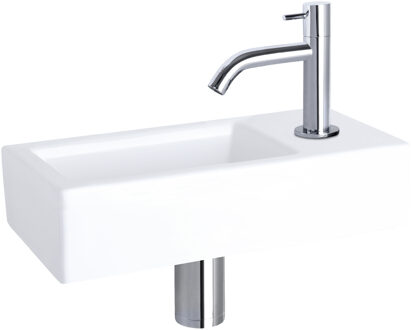 Differnz Fonteinset Ravo Keramiek Gebogen Kraan Chroom Wit, Zilver