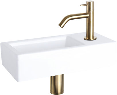 Differnz Fonteinset Ravo Keramiek Gebogen Kraan Mat Goud Goud, Wit