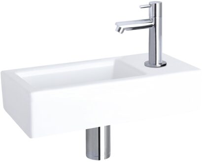 Differnz Fonteinset Ravo Keramiek Rechte Kraan Chroom Wit, Zilver