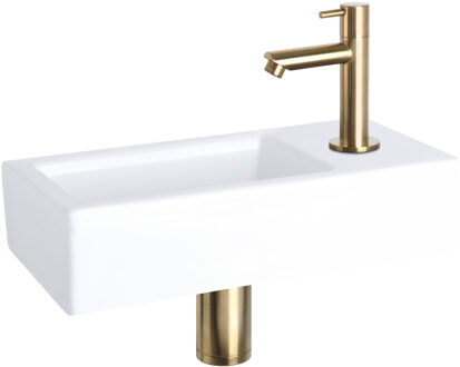 Differnz Fonteinset Ravo Keramiek Rechte Kraan Mat Goud Goud, Wit