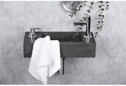 Differnz Sapon - Fonteinset met zeepdispenser natuursteen - Kraan recht chroom - 42 x 18 x 9 cm