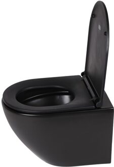 Differnz Wandtoilet Differnz Rimless 49x36x37 cm Inclusief Toiletbril Zwart Differnz