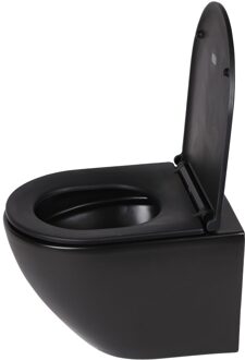 Differnz Wandtoilet Differnz Rimless 49x36x37cm Inclusief Toiletbril Zwart