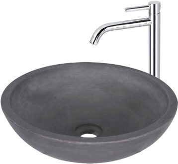Differnz Waskomset Differnz Ravano Beton 40x12 cm Antraciet met Hoge Wastafelkraan Chroom
