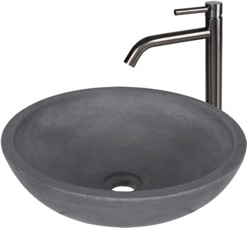Differnz Waskomset Differnz Ravano Beton 40x12 cm Antraciet met Hoge Wastafelkraan Gunmetal