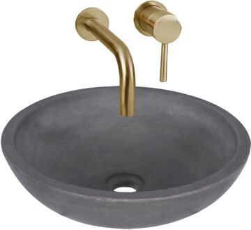 Differnz Waskomset Differnz Ravano Beton 40x12 cm Antraciet met Inbouw Wastafelkraan Mat Goud