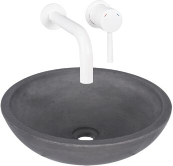 Differnz Waskomset Differnz Ravano Beton 40x12 cm Antraciet met Inbouw Wastafelkraan Mat Wit