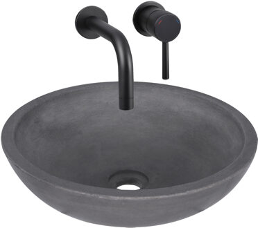 Differnz Waskomset Differnz Ravano Beton 40x12 cm Antraciet met Inbouw Wastafelkraan Mat Zwart