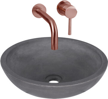 Differnz Waskomset Differnz Ravano Beton 40x12 cm Antraciet met Inbouw Wastafelkraan Rood Koper