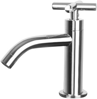 Differnz Wastafelkraan Gebogen met Kruisgreep – Kraan Koud Water - Toiletkraan - Chroom