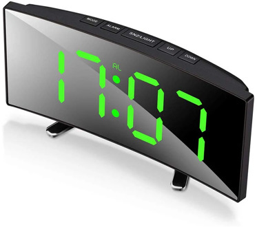 Digital Alarm Clock, 7 Inch Curved Dimmable LED Screen Digital Clock for Kids Bedroom, Green Large Number Clock, Lightweight Sma