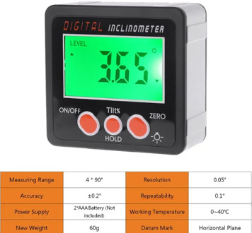 Digital Inclinometer Electronic Protractor Aluminum Alloy Shell Bevel Box Angle Gauge Meter Measuring tool LCD screen