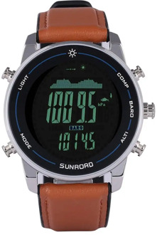 Digital men watch for sports fishing altimeter compass barometer 100m waterproof stainless steel leather strap