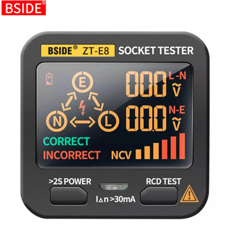 Digital Socket Tester BSIDE ZT-E8 Smart LCD Socket checker Voltage NCV Test Detector US UK EU AU Plug Ground Zero Line RCD Check