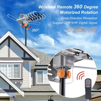 Digitale Amplified Outdoor Tv Antenne 150 Mijl Bereik Met 33ft Coax Kabel Ondersteuning 2 Tvs-Uhf/Vhf/1080P/4K 360 Graden Rotatio ons