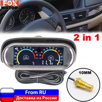 Digitale Horizontale 2 In 1 Lcd Water Temp Temperatuursensor 10Mm 1/8 Voltmeter Volt Gauge 12V/24V Voor Auto Vrachtwagen Motorfiets