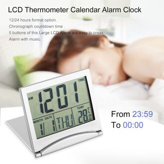 Digitale Kalender Temperatuur Lcd Digitale Wekker Draagbare Vouwen Elektronische Kalender Thermometer Bureauklok Voor Slaapkamer