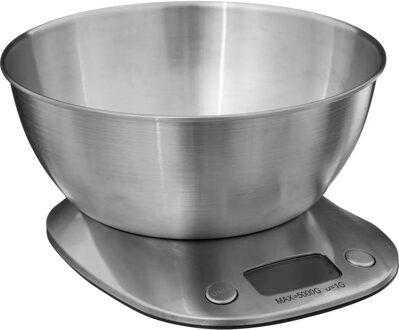 Digitale keukenweegschaal met kom - zilver - metaal - D21 cm
