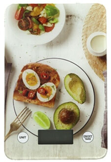 Digitale keukenweegschaal met ontbijt druk RVS 23 x 15 cm