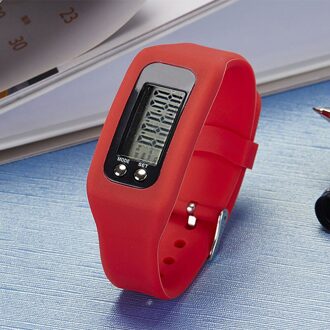 Digitale Lcd Stappenteller Run Stap Loopafstand Calorie Counter Sport Horloge Armband TOO789 Rood