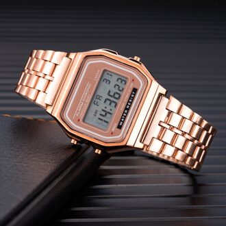 Digitale Led Horloge Voor Mannen Multifunctionele Alarm Elektronische Klok Waterdicht Eenvoudige Mannen Vrouwen Stopwatch Led Horloges Klokken roos goud