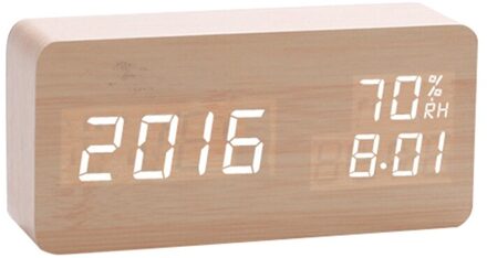 Digitale Led Houten Wekker 3 Helderheid Voice Control Temperatuur Vochtigheid Voor Thuis Slaapkamer Kantoor abrikoos