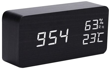Digitale Led Houten Wekker 3 Helderheid Voice Control Temperatuur Vochtigheid Voor Thuis Slaapkamer Kantoor zwart