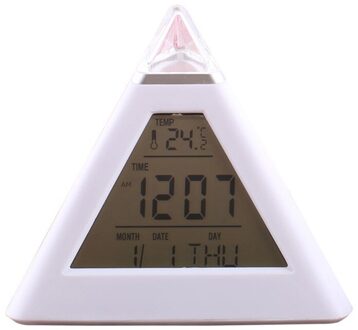Digitale Led Wekker 7 Kleuren Veranderen Nachtlampje Tijd Temperatuur Display Piramide Vorm Bureauklok