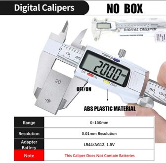 Digitale Metalen Schuifmaat Elektronische Schuifmaat Tool Micrometer Heerser Rvs/Plastic Meetinstrumenten Huishoudelijke 0-150 ABS digitaal displayN