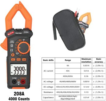 Digitale Multimeter Stroomtang 4000/6000 Graven Auto Range True Rms Amp Dc/Ac Stroomtang Tester Met Temperatuur Test 208A