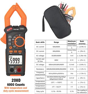 Digitale Multimeter Stroomtang 4000/6000 Graven Auto Range True Rms Amp Dc/Ac Stroomtang Tester Met Temperatuur Test 208D
