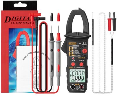 Digitale Multimeter Stroomtang True Rms 6000 Telt Temperatuur Meten Ac/Dc Spanning Ac Hz Capaciteit Ohm Tester zwart