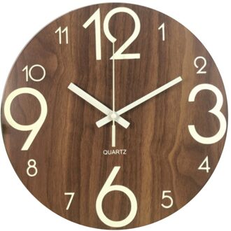 Digitale Nummer Wandklok 3D Stille Klok Glow Dark Acryl Lichtgevende Opknoping Klok Acryl Korte Rustige Wandklok bruin