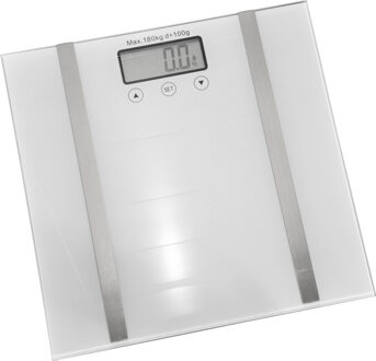 Digitale personen weegschaal - met vetmeter - wit - gehard glas - max 180 kg
