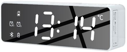 Digitale Smart Wekker Draadloze Bluetooth Speaker Wekker Stereo Subwoofer Met Temperatuur Monitor Dimbare Display wit