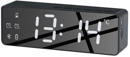 Digitale Smart Wekker Draadloze Bluetooth Speaker Wekker Stereo Subwoofer Met Temperatuur Monitor Dimbare Display zwart