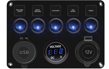 Digitale Voltmeter Dual Usb-poort 12V Outlet Combinatie Waterdicht Voor Auto Marine Boot Led Rocker Switch Panel blauw